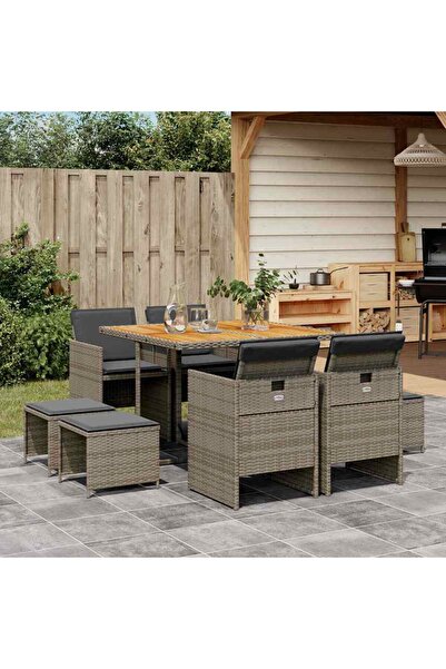 vidaxl Set mobilier gradina cu perne, 9 piese, gri, poliratan