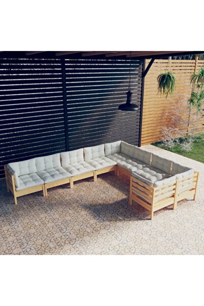 vidaxl Set mobilier gradina cu perne, 9 piese, crem, lemn de pin