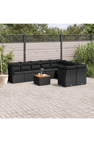 vidaxl Set canapele de gradina cu perne, 10 piese, negru, poliratan