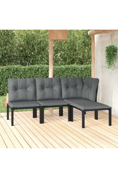 Concept Set mobilier de grădină, 4 piese, negru și gri, poliratan