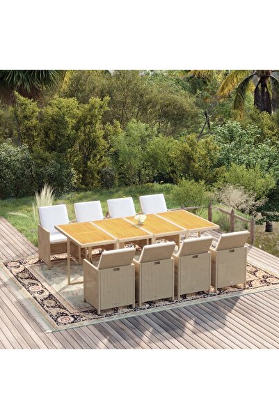 vidaxl Set mobilier pentru gradina cu perne, 9 piese, bej, poliratan