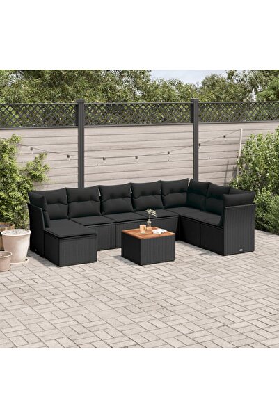 vidaxl Set mobilier de gradina cu perne, 9 piese, negru, poliratan