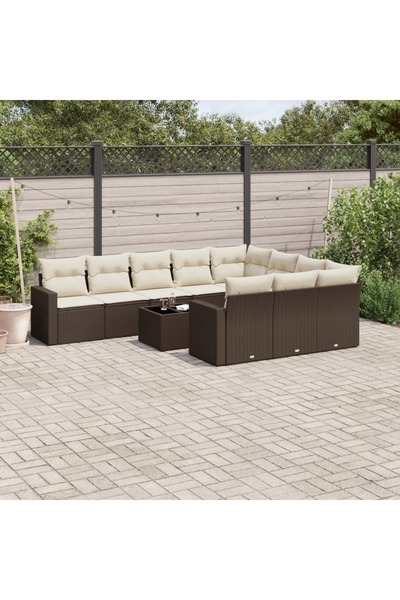 vidaxl Garden sofa set with cushions, 11 pieces, brown, polyrattan