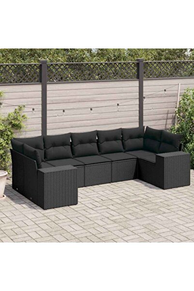 vidaxl Set canapele de gradina cu perne, 7 piese, negru, poliratan