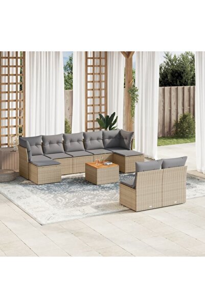 vidaxl Garden sofa set with cushions, 10 pieces, beige, polyrattan