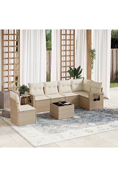 vidaxl Garden sofa set, 7 pieces, with cushions, beige, polyrattan