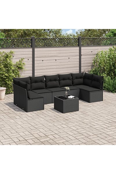 vidaxl Set mobilier de gradina cu perne, 8 piese, negru, poliratan
