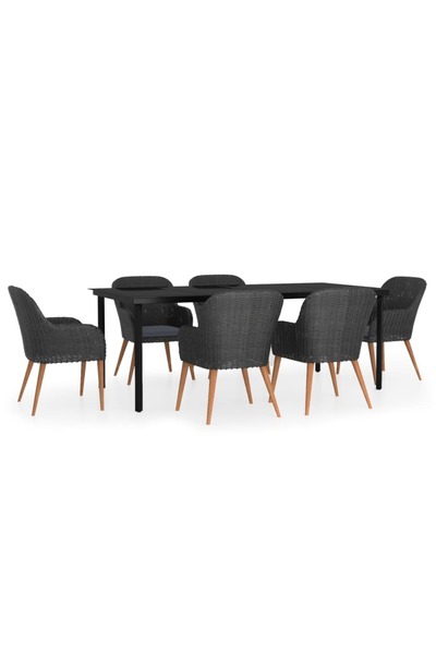 Syfax Set de masa pentru gradina, 7 piese, cu perne, negru