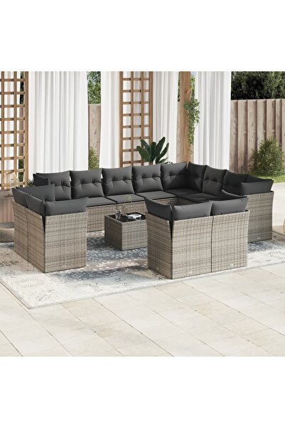 vidaxl Garden furniture set with cushions, 13 pieces, grey, polyrattan