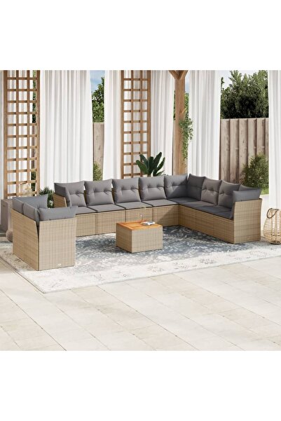 vidaxl Set canapele de gradina cu perne, 11 piese, bej, poliratan