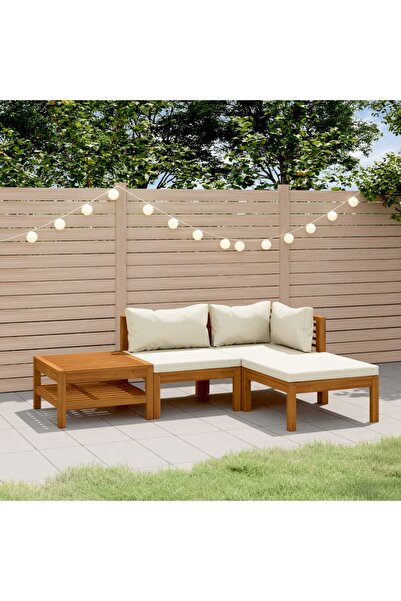vidaxl Set mobilier gradina cu perne crem, 4 piese, lemn masiv acacia