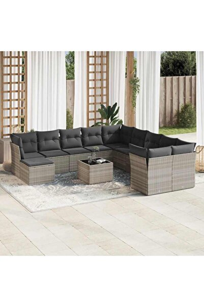 vidaxl Set canapele de gradina cu perne, 12piese gri deschis poliratan