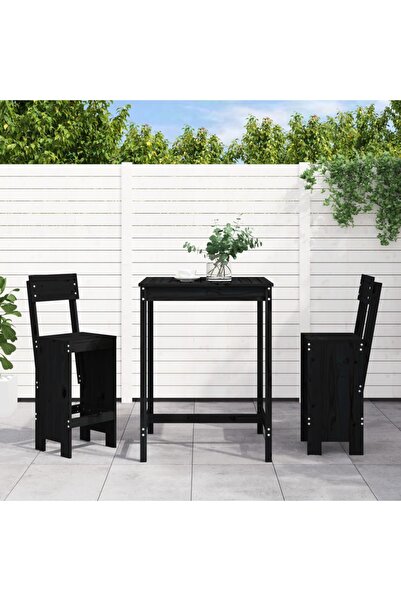 vidaxl Garden bar set, 3 pieces, black, solid pine wood