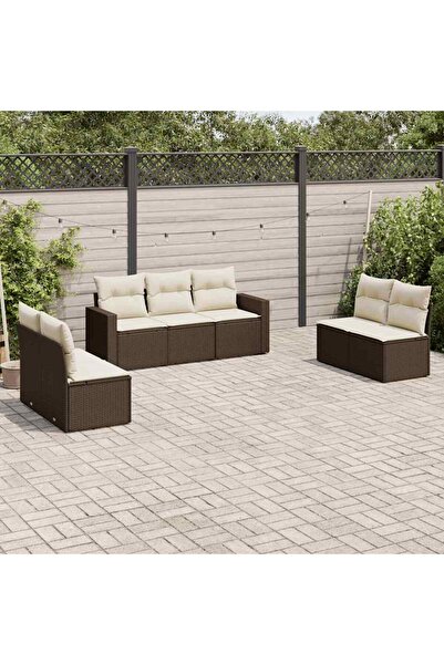 vidaxl Set canapele de gradina cu perne, 7 piese, maro, poliratan