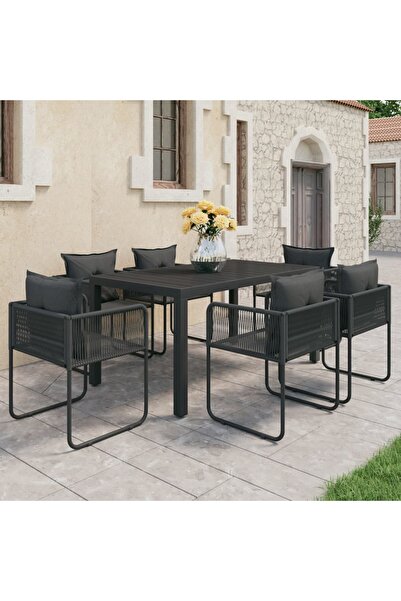 vidaxl Set mobilier de gradina, 7 piese, negru, ratan PVC