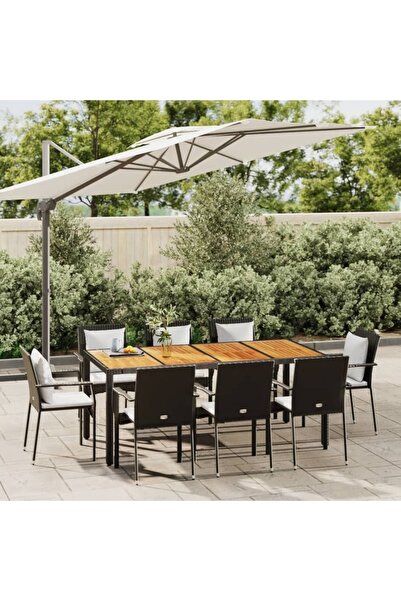 Concept Set mobilier de grădină cu perne, 9 piese, negru, poliratan