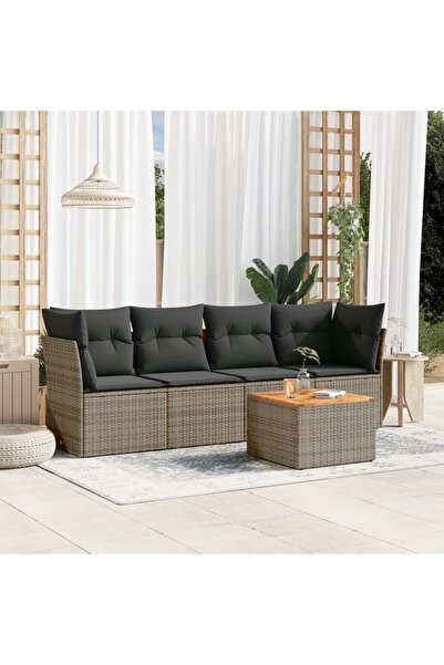 vidaxl Set canapea de gradina cu perne, 5 piese, gri, poliratan
