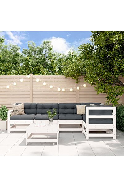 Concept Set mobilier relaxare grădină&perne 6 piese alb lemn masiv pin