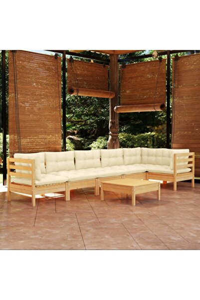 vidaxl Set mobilier gradina cu perne crem, 7 piese, lemn de pin