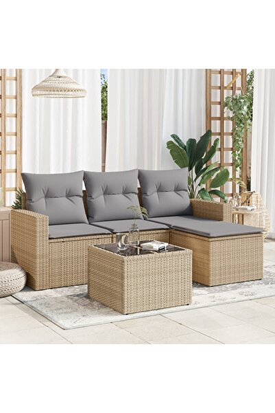 vidaxl Set canapele de gradina cu perne, 5 piese, bej, poliratan