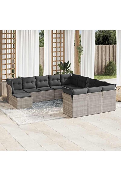 vidaxl Set canapele de gradina cu perne, 12piese gri deschis poliratan