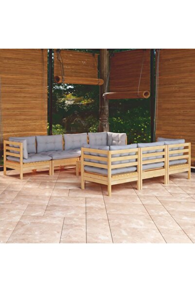 vidaxl Set mobilier de gradina cu perne gri, 8 piese, lemn masiv pin