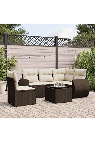 vidaxl Garden sofa set with cushions, 6 pieces, brown, polyrattan