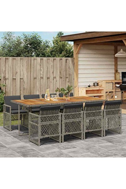 vidaxl Set mobilier gradina cu perne, 9 piese, gri, poliratan