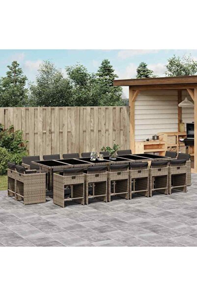 vidaxl Garden furniture set with cushions, 17 pieces, grey, polyrattan
