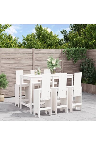 vidaxl Set bar de gradina, 7 piese, alb, lemn masiv de pin