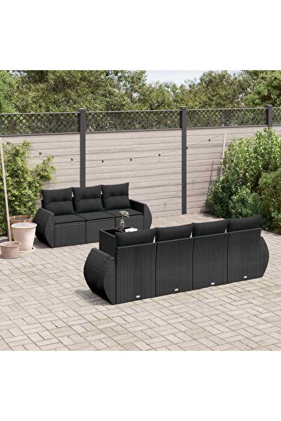 vidaxl Garden furniture set with cushions, 8 pieces, black, polyrattan