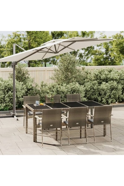 vidaxl Set mobilier de gradina cu perne, 7 piese, gri, poliratan