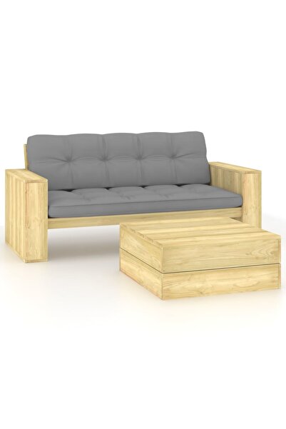 vidaxl Set mobilier de gradina cu perne, 2 piese, lemn de pin tratat