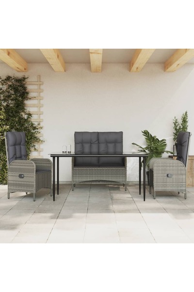 vidaxl Set mobilier de gradina cu perne, 4 piese, gri, poliratan