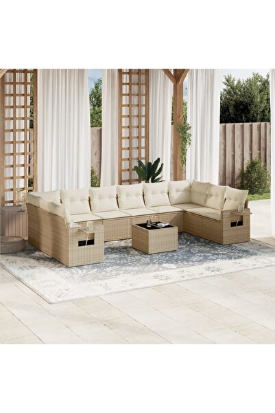 vidaxl Set canapele de gradina cu perne, 11 piese, bej, poliratan