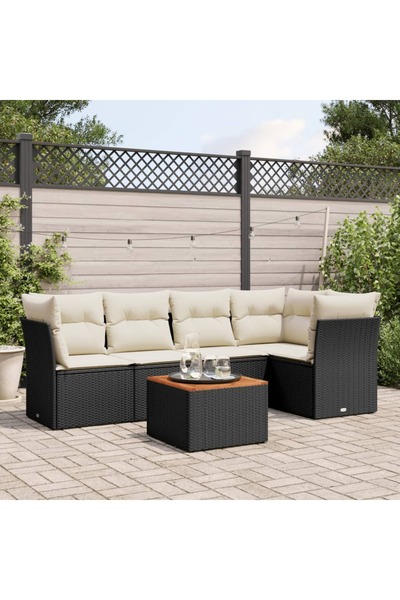 vidaxl Set mobilier de gradina cu perne, 6 piese, negru, poliratan