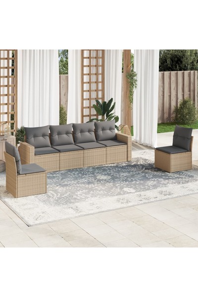 vidaxl Garden sofa set with cushions, 6 pieces, beige, polyrattan