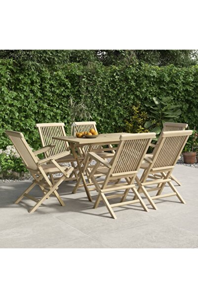 vidaxl Set mobilier de gradina, 7 piese, gri, lemn masiv de tec