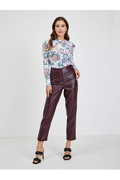 ORSAY Burgundy women's cropped faux leather trousers