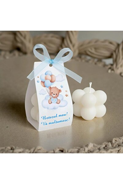 Invitatii Originale Marturii botez LUMANARE BUBBLE (TEDDY BOY) - set 10 buc