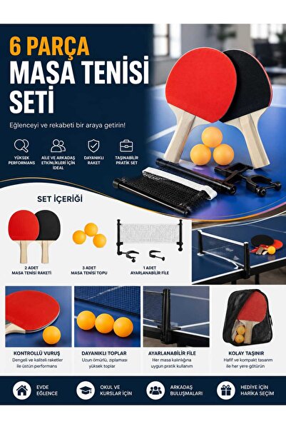 ASG 6 PARÇA MASA TENİSİ PİNPON SETİ 2 RAKET+3 TOP+ 1 FİLE