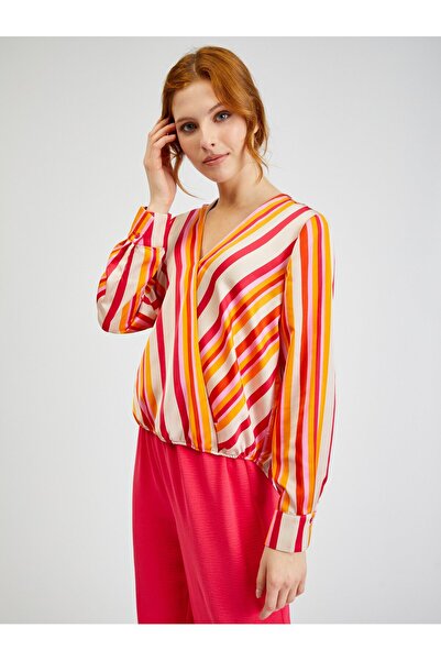ORSAY Pink and orange women's striped satin blouse