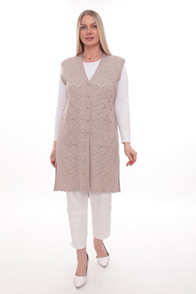 İKSUN Women's Mercerized Pocketed Buttoned Rolax Knitwear Seasonal Long Mothe...