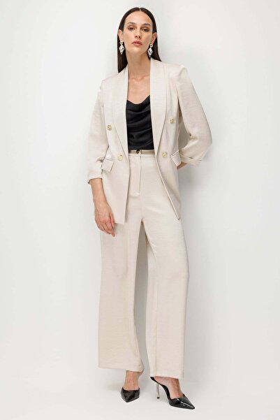 Ekol Elastic Waist Pleated Wide Leg Trousers