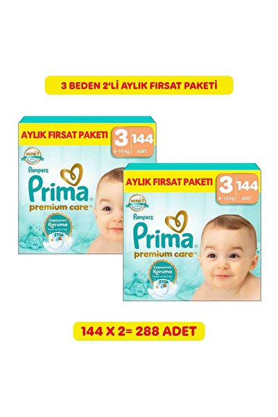 Prima Bebek Bezi Premium Care 3 Numara 144 Adet Aylık Fırsat Paketi x2