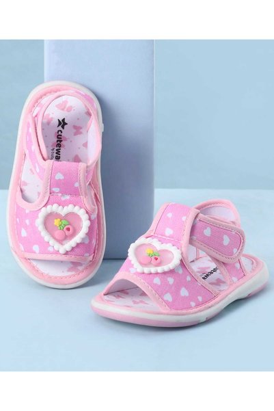 Cute Walk by Babyhug Velcro Closure Sandals with Heart Print & Applique - Pink