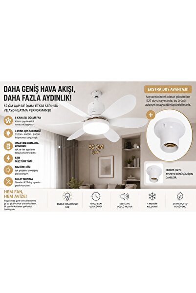 Cata 62W Lodos Fan Led Kumandalı Işıklı Tavan Vantilatörü + Tavan Duy