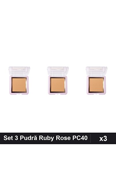 Makeup Set 3 Pudră Compactă Ruby Rose PC40, Pudră Minerală Finish Impecabil