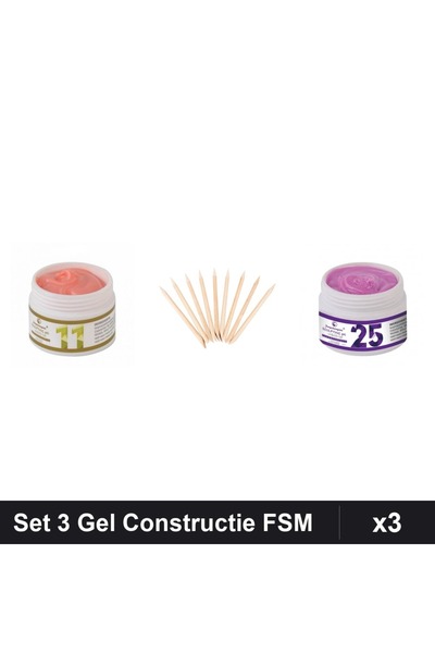 Makeup Set 3 Gel Constructie UV LED FSM 15g, Nuante 11 și 25, Betisoare Porto...