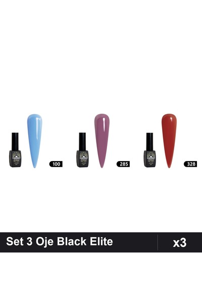 Makeup Set of 3 Semi-permanent Nail Polish Black Elite 8ml, Shades 100 285 32...